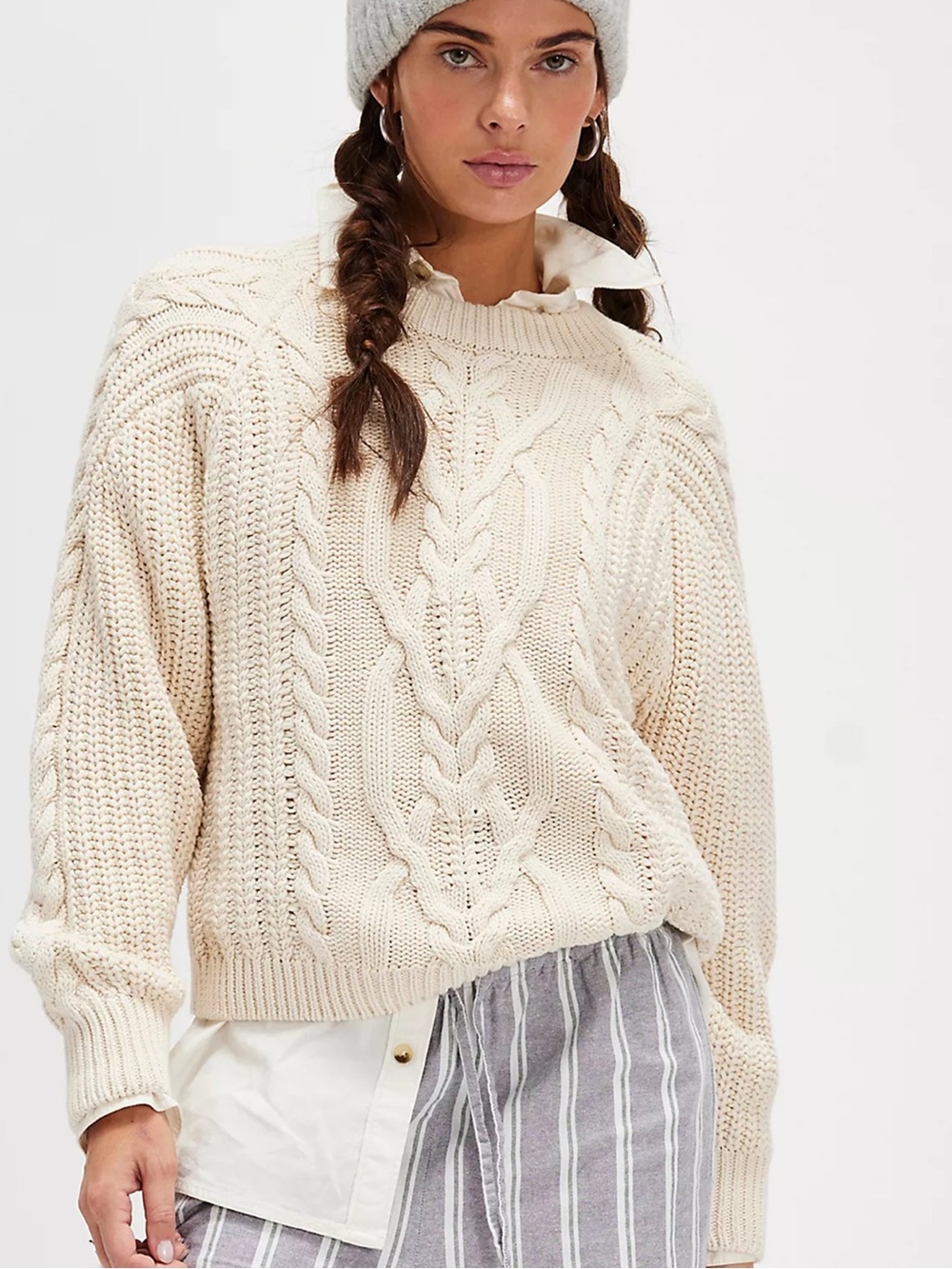 FREE PEOPLE Frankie Cable Cotton Sweater
Free People Cream Cable Knit pullover M